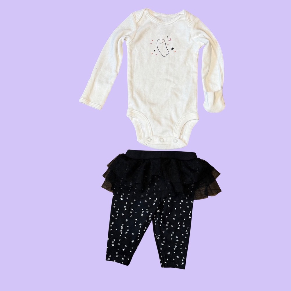 Baby Girl Halloween Ghost Bodysuit and Star Tutu Pants Set Newborn NWT Carters